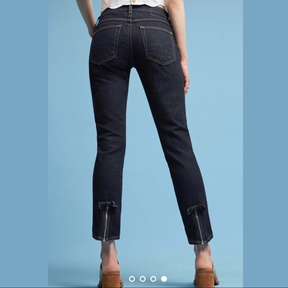 NWT AMO Bow Mid-Rise Straight Dark Blue Cropped Jeans - Picture 2 of 9